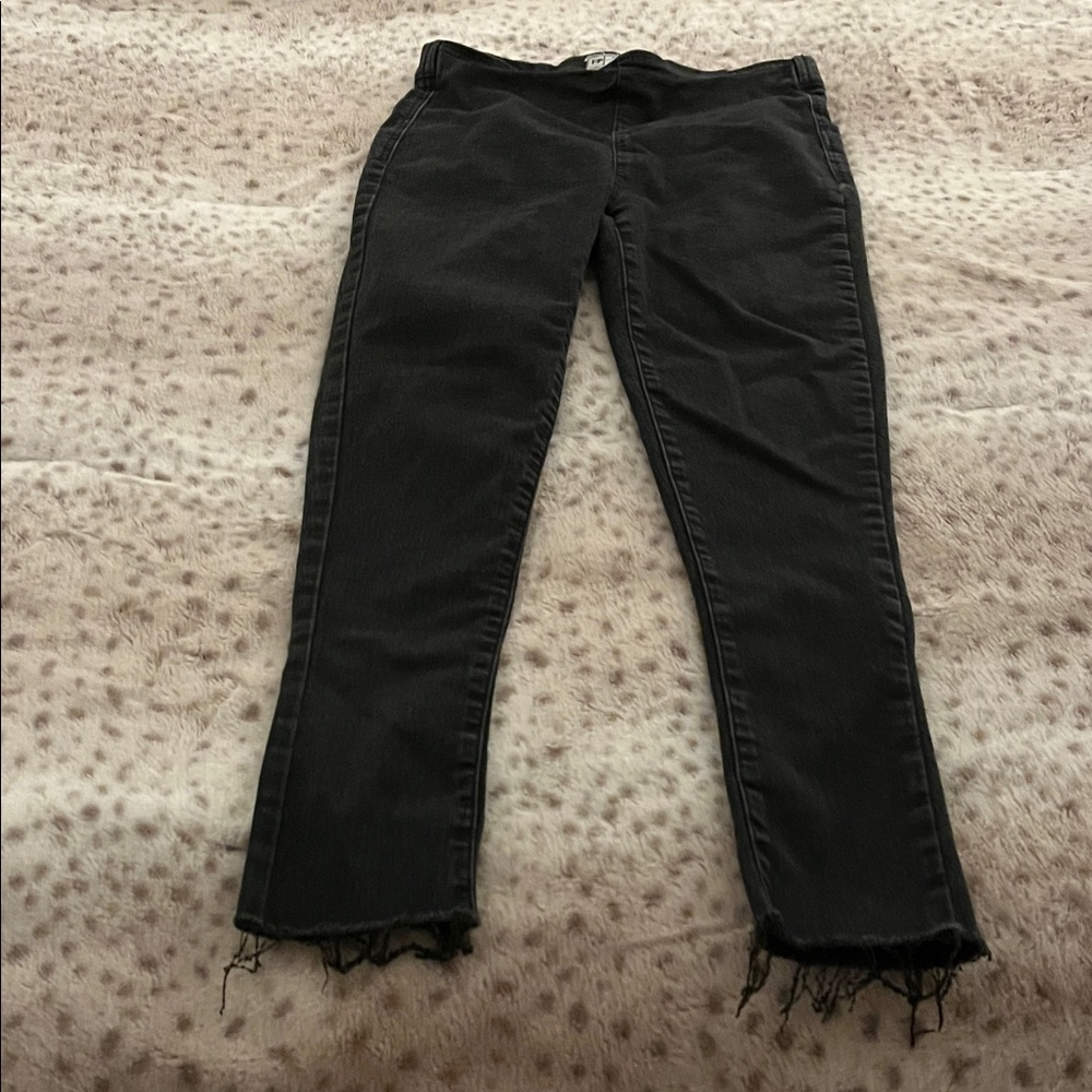 Free People Black Straight Leg Jeans with Frayed Hem